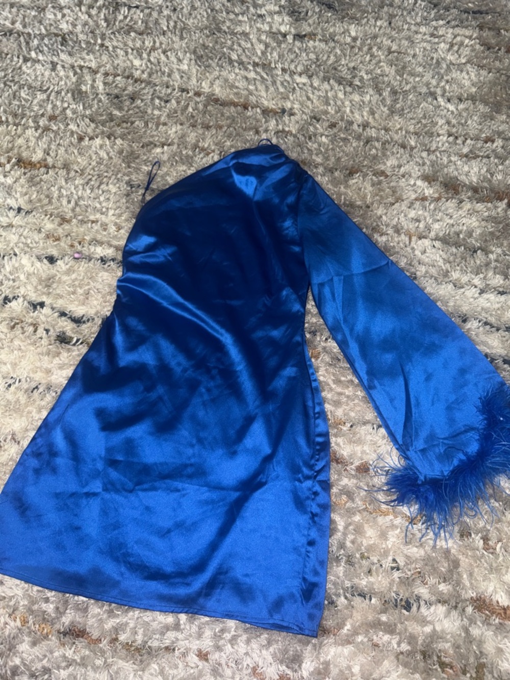 Shop Neighbor Satin Royal Blue Dress - One-Shoulder Style